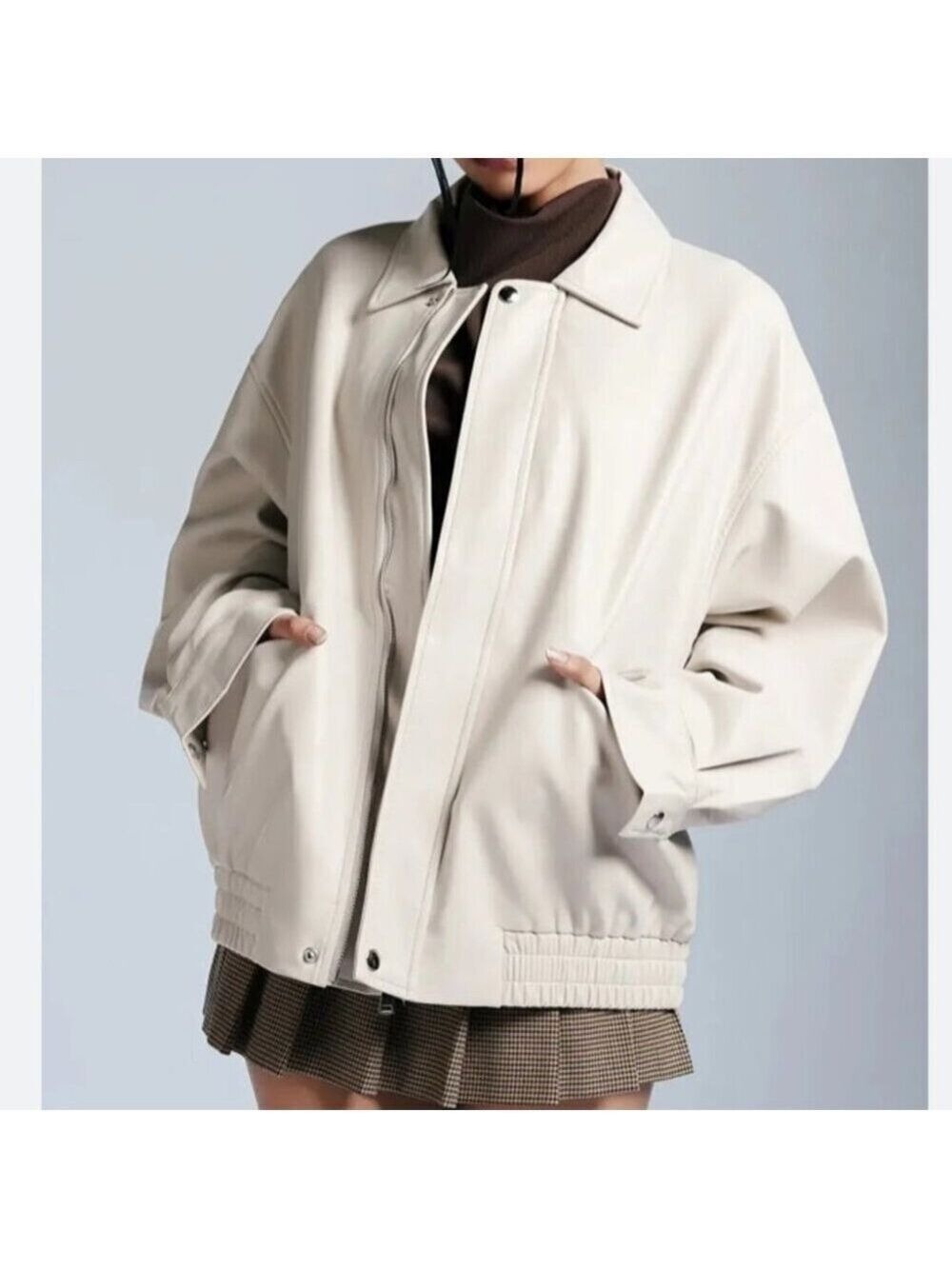 NWT Wild Pony cream vegan leather bomber jacket size L